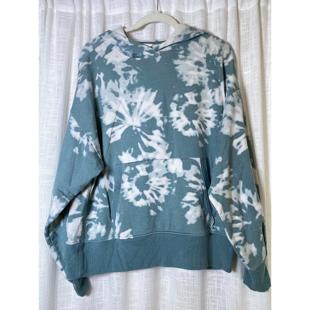 Athleta Sundown Tie Dye Hoodie Sweatshirt in Teal, Soft, Cozy, Sporty | Medium